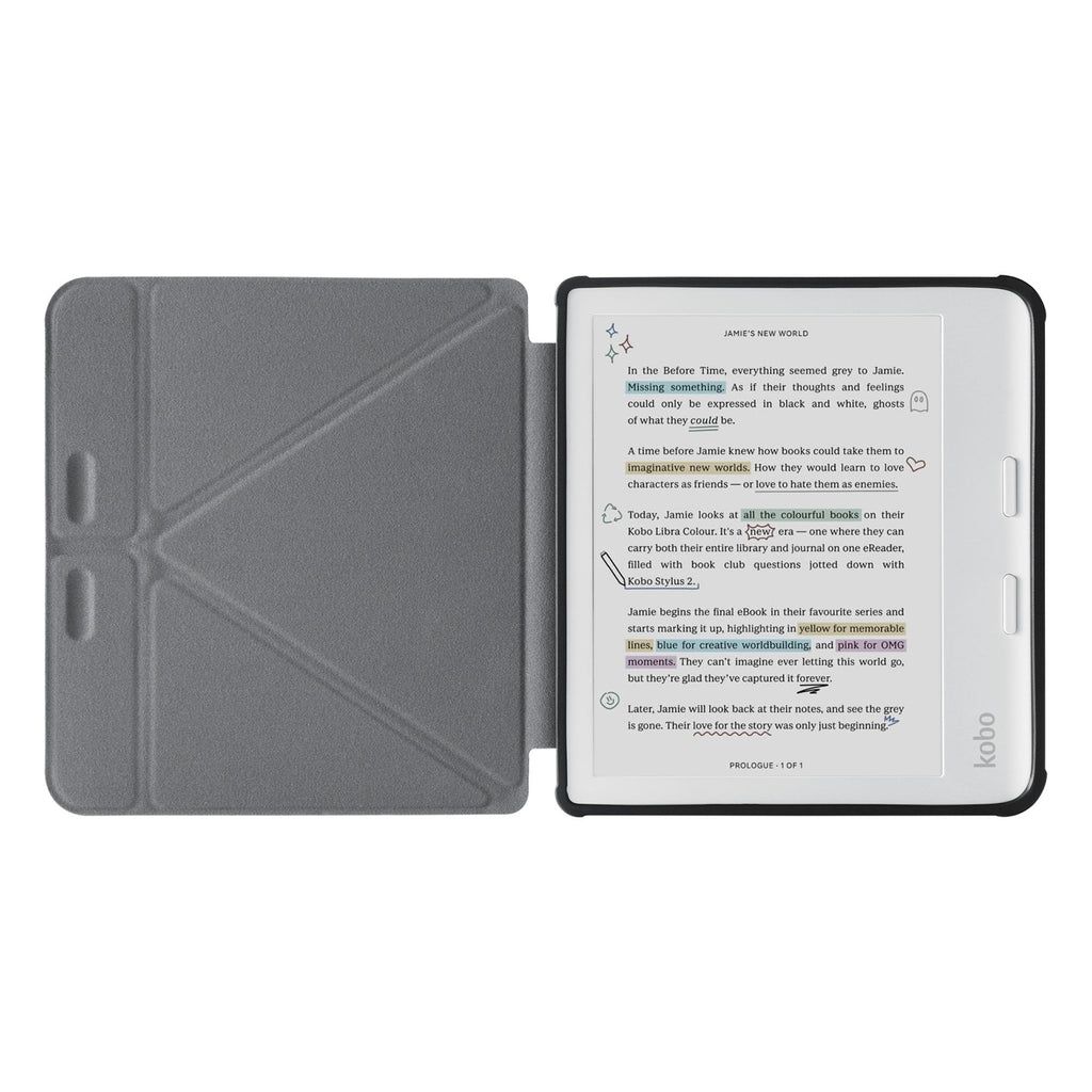 movie and keyboard stand view of personalized KOBO case and Travel design