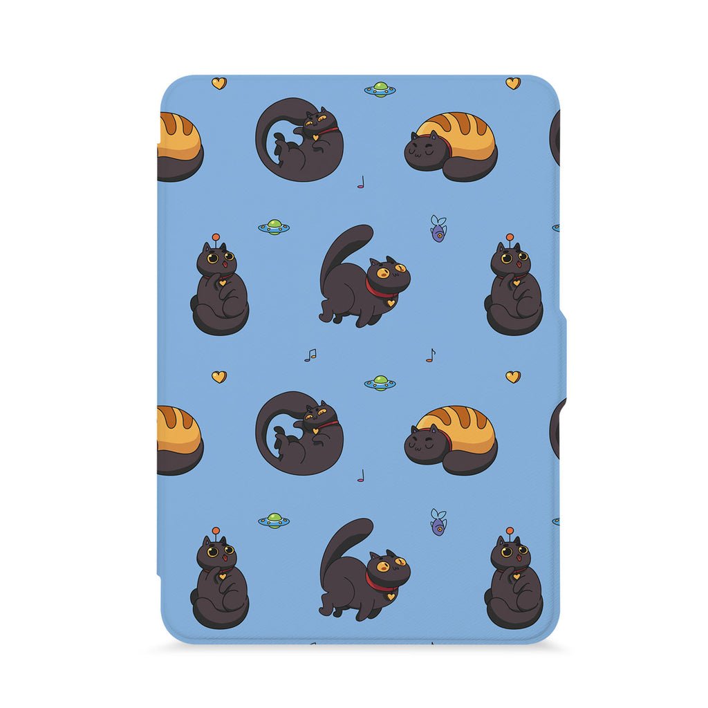front view of personalized kindle paperwhite case with Sushi Cats design