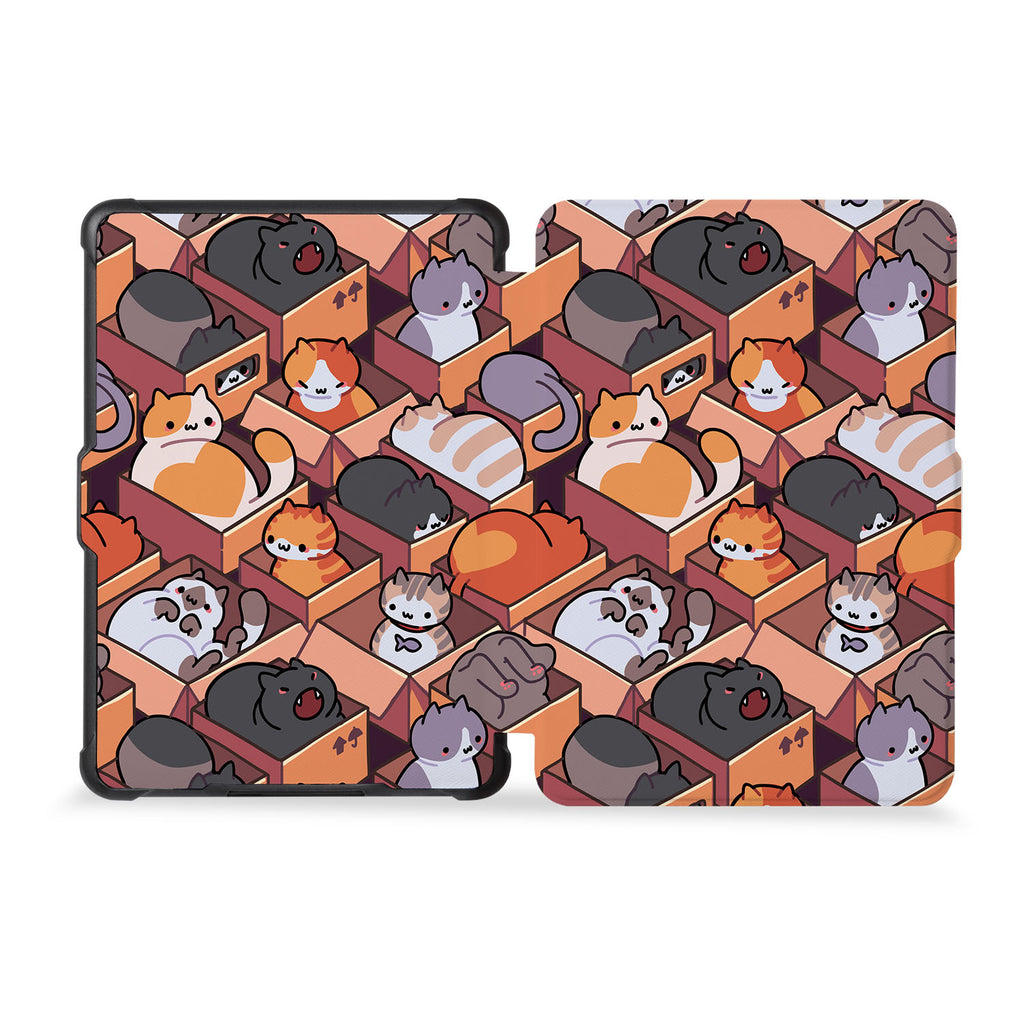 the whole front and back view of personalized kindle case paperwhite case with Sushi Cats design