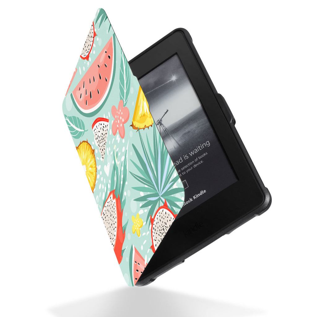 Reinforced rubber bumpers on the corners to protect your Kindle Paperwhite with Tropical Fruits design