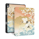 front and back view of personalized iPad case with pencil holder and Japanese Pattern design