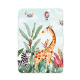 front view of personalized kindle paperwhite case with Rainforest Animals design