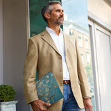 A business man carrying personalized microsoft surface case with Oil Painting design in the park